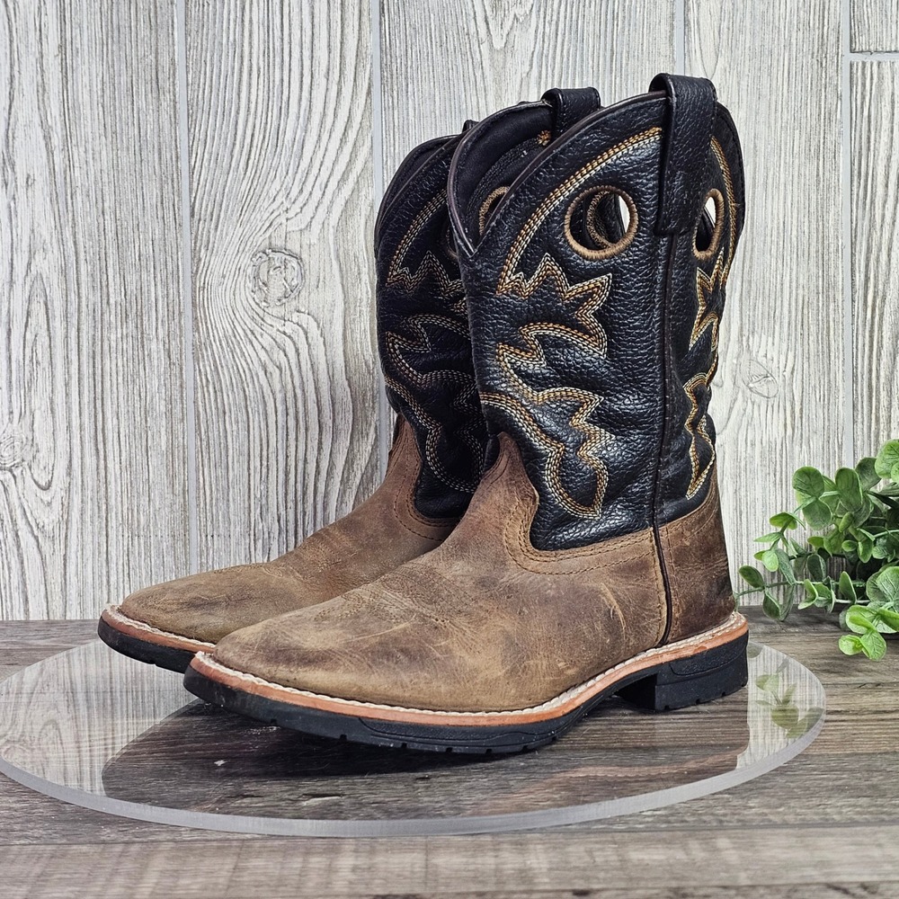 Smoky Mountain Kids Western Boots Size 3R‎ Square Toe Distressed Brown Black